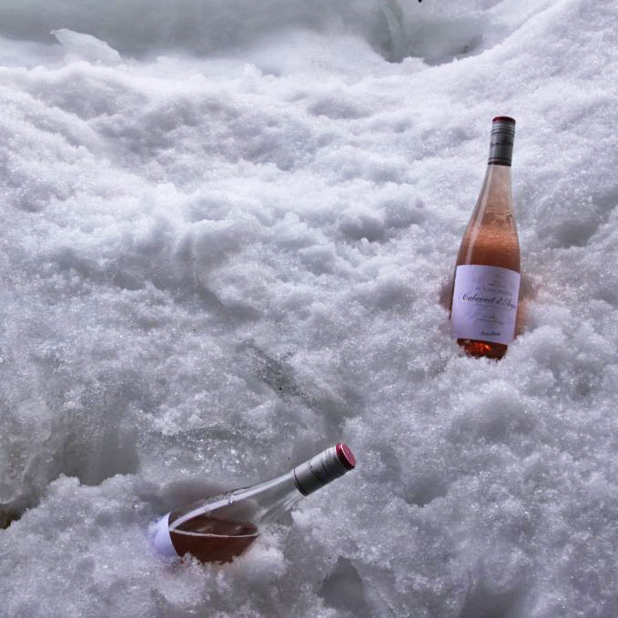 wine in snow